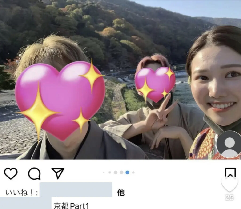 釼持菜乃が男2人と京都旅行をしていた様子